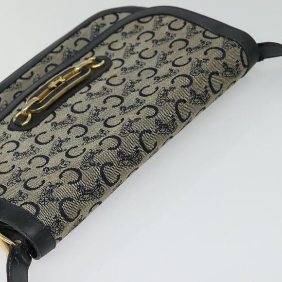 CELINE C Sulky Shoulder Bag Canvas Navy Gold - Picture 6 of 13